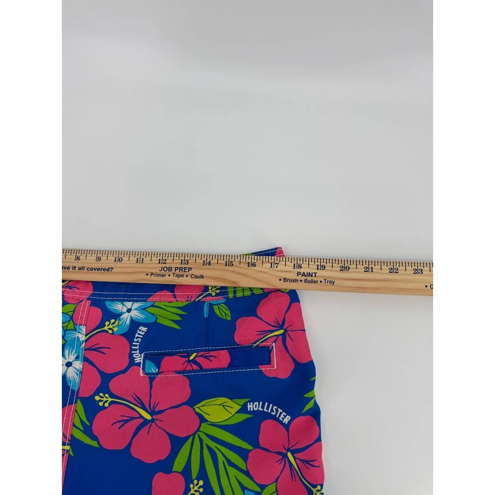 Hollister Board Shorts Men Large Blue Pink Hibiscus Floral Surf Beach Swim Trunk